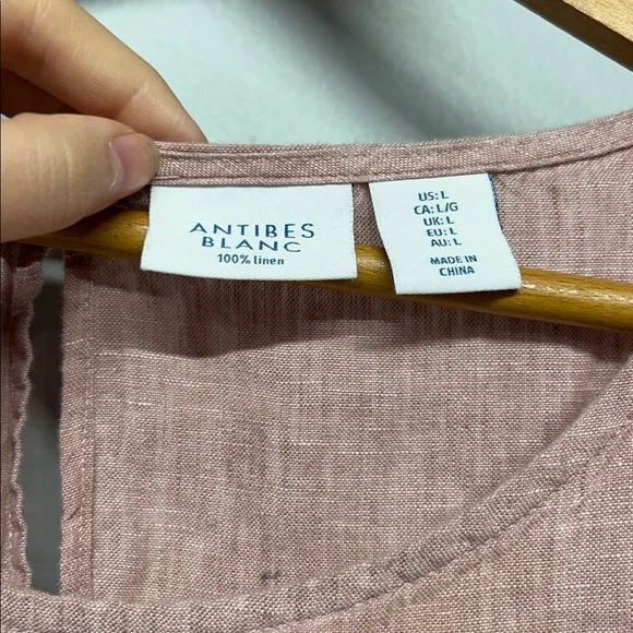 Antibes Blanc 100% Linen Dusty Rose Tunic Dress L Tassel Sleeve Coastal Minimal - Picture 3 of 5